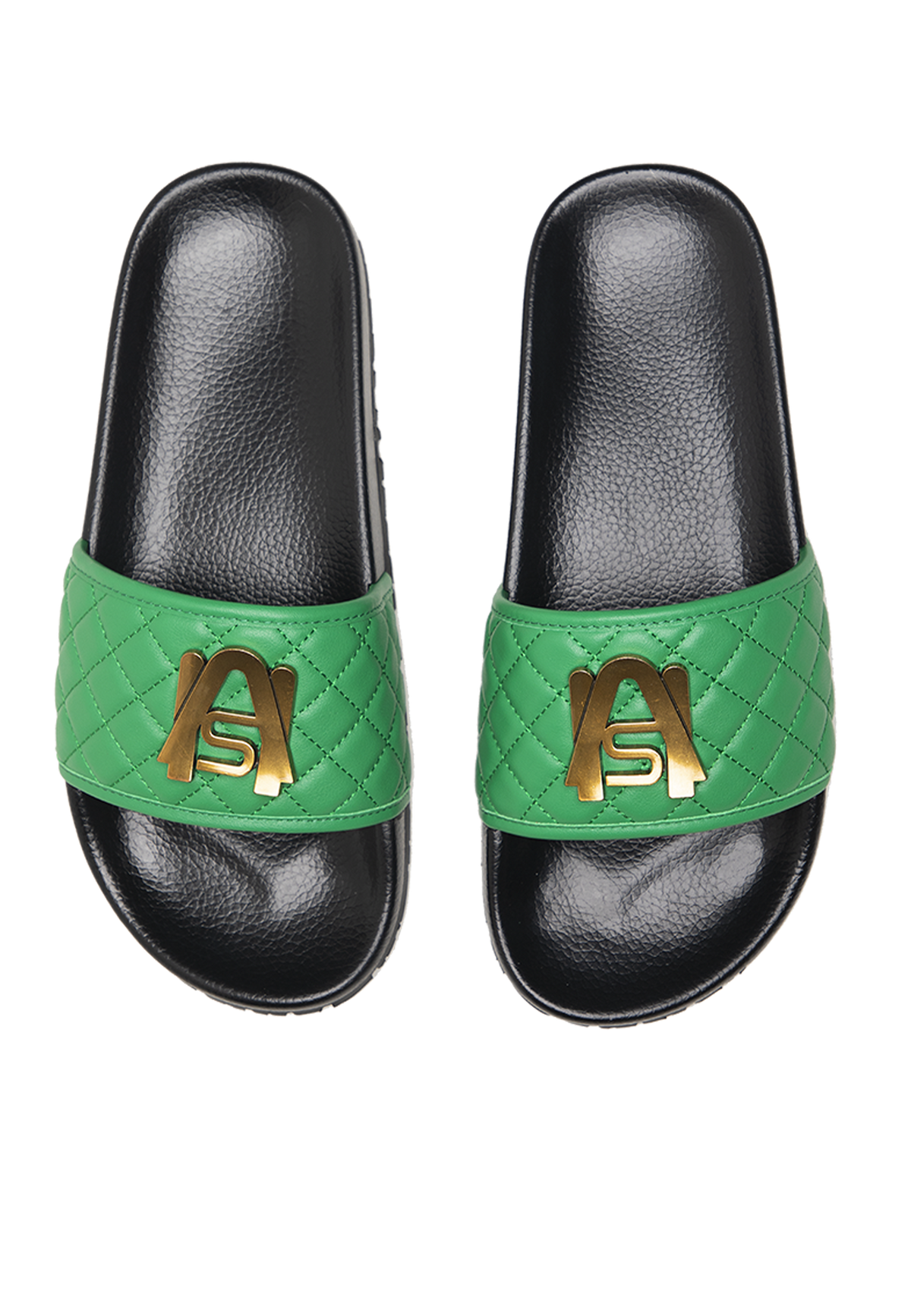 Ashluxe Paradise Quilted Leather Slides Green