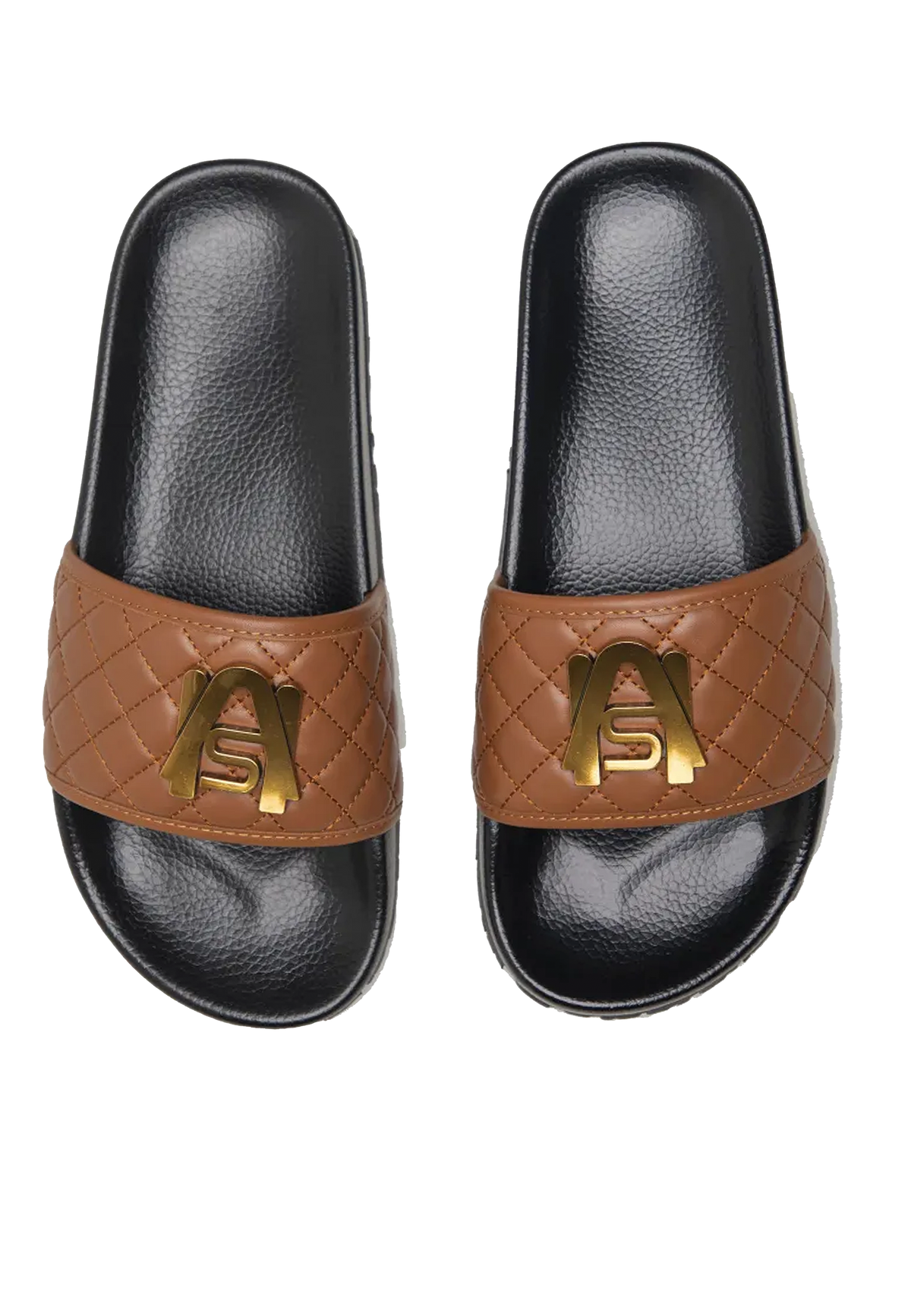 Ashluxe Paradise Quilted Leather Slides Brown