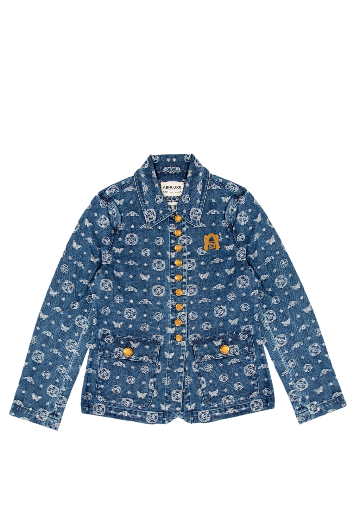 Ashluxe Paradise Pattern Female Denim Jacket Blue